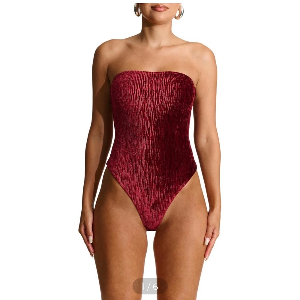 Naked Wardrobe Plush Velvet Tube Bodysuit - Small